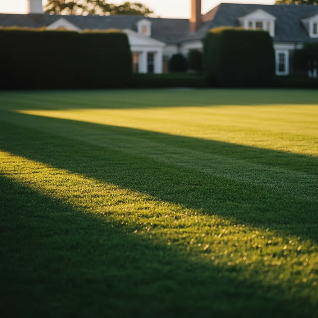 Lush golden-hour lawn on a Hamptons estate