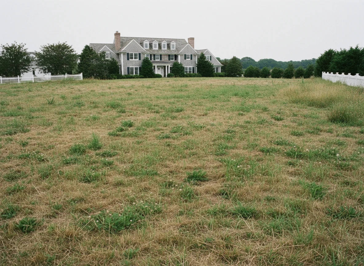Neglected lawn with patchy brown spots and weeds before Everra treatment